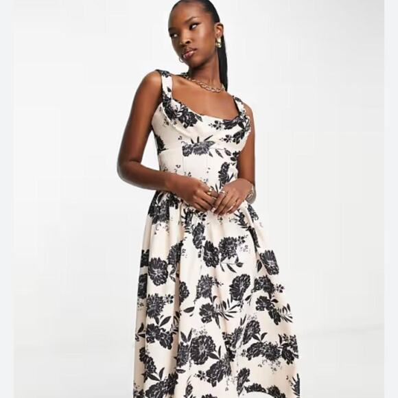 ASOS Dresses & Skirts - ASOS Black Pink Midi Floral Sundress Size 10